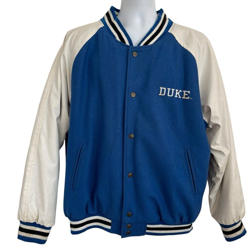 Duke Blue Devils Varsity Wool Blend Jacket L Blue Steve and Barrys Distressed - Picture 2 of 16